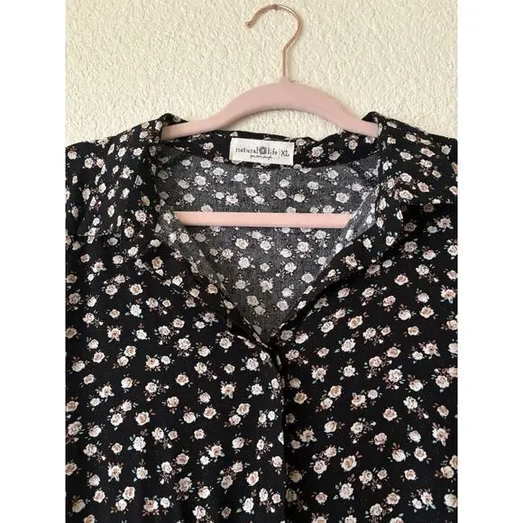 Natural Life Rebecca Midi Dress Black Cream Roses Size XL Cottagecore Floral - Picture 5 of 8